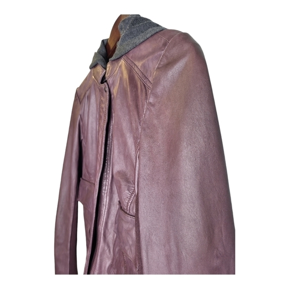 HINGE Leather Hooded Jacket. Ladies Size XS - Picture 4 of 16